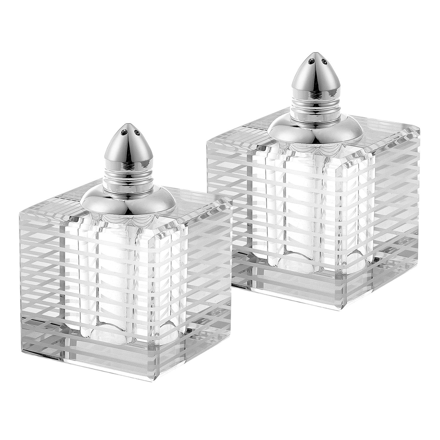 Hand Made Crystal Silver Pair Of Salt And Pepper Shakers