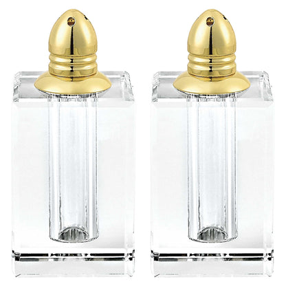 Handcrafted Optical Crystal And Gold Large Size Salt And Pepper Shakers