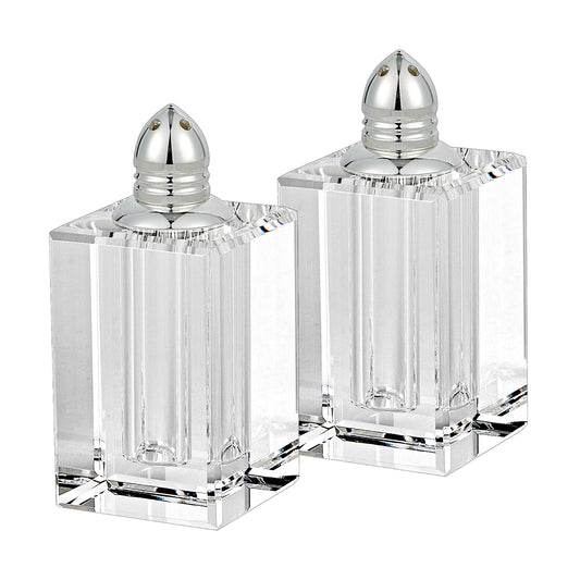 Handcrafted Optical Crystal And Silver Large Size Salt And Pepper Shakers