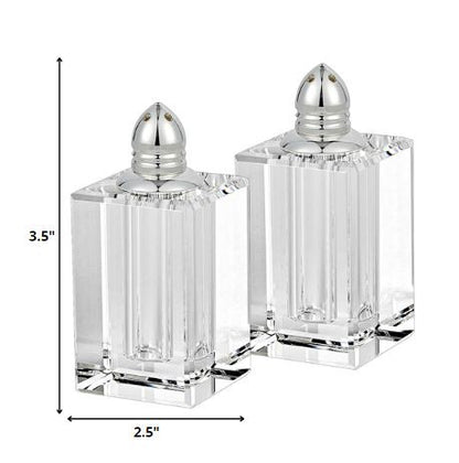 Handcrafted Optical Crystal And Silver Large Size Salt And Pepper Shakers