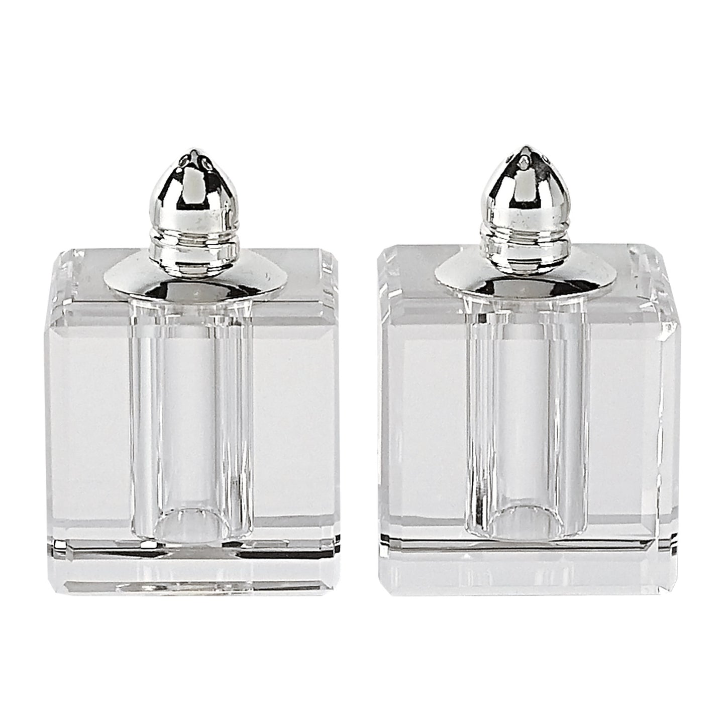 Handcrafted Optical Crystal And Silver Square Size Salt And Pepper Shakers