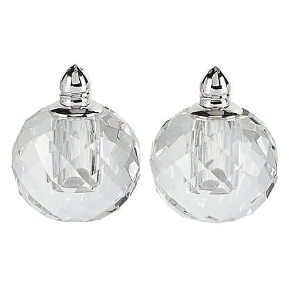 Handcrafted Optical Crystal And Silver Rounded Salt And Pepper Shakers