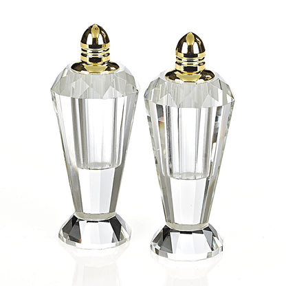 Handcrafted Optical Crystal And Gold Pair Of Salt And Pepper Shakers