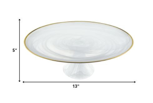 Handcrafted Optical Glass And White Gold Footed Cakestand With Gold Rim