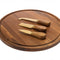 Set Of 12" Brown Round Solid Wood Cheese Board Cheese Knives And Tools Included