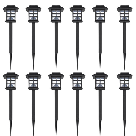 vidaXL Outdoor Solar Lamp LED Light Set 12 pcs with Spike 3.4"x3.4"x15"-0