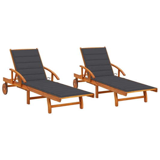 vidaXL Sun Loungers 2 pcs with Cushions Solid Acacia Wood-0