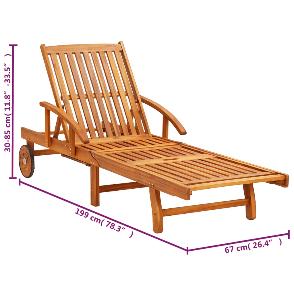 vidaXL Sun Loungers 2 pcs with Cushions Solid Acacia Wood-3