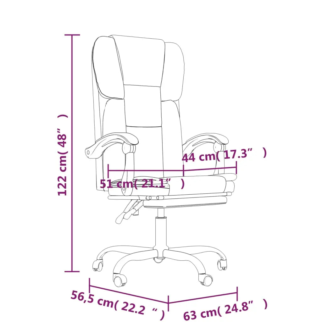 vidaXL Chair Reclining Desk Chair with Wheels for Living Room Faux Leather-2