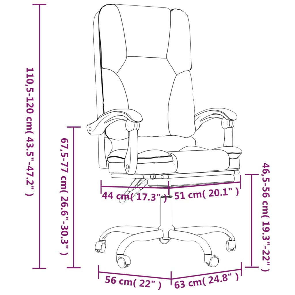 vidaXL Massage Chair Desk Office Chair with Adjustable Footrest Faux Leather-1