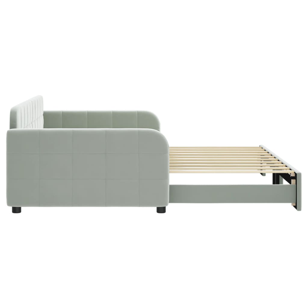 vidaXL Daybed with Trundle Light Gray 39.4"x74.8" Velvet-2