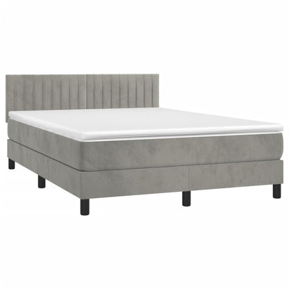 vidaXL Box Spring Bed with Mattress Light Gray 53.9"x74.8" Full Velvet-1