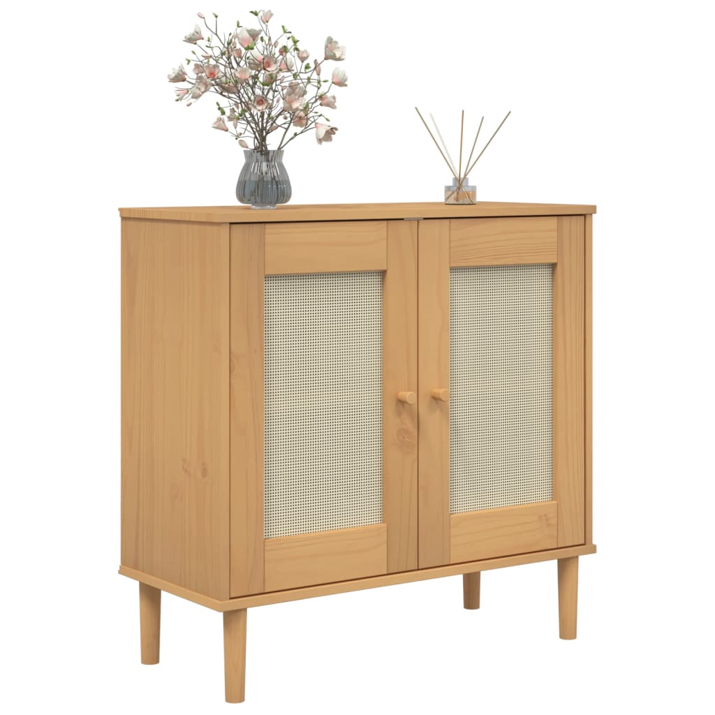 vidaXL Sideboard Buffet Storage Cabinet SENJA Rattan Look Solid Wood Pine-1