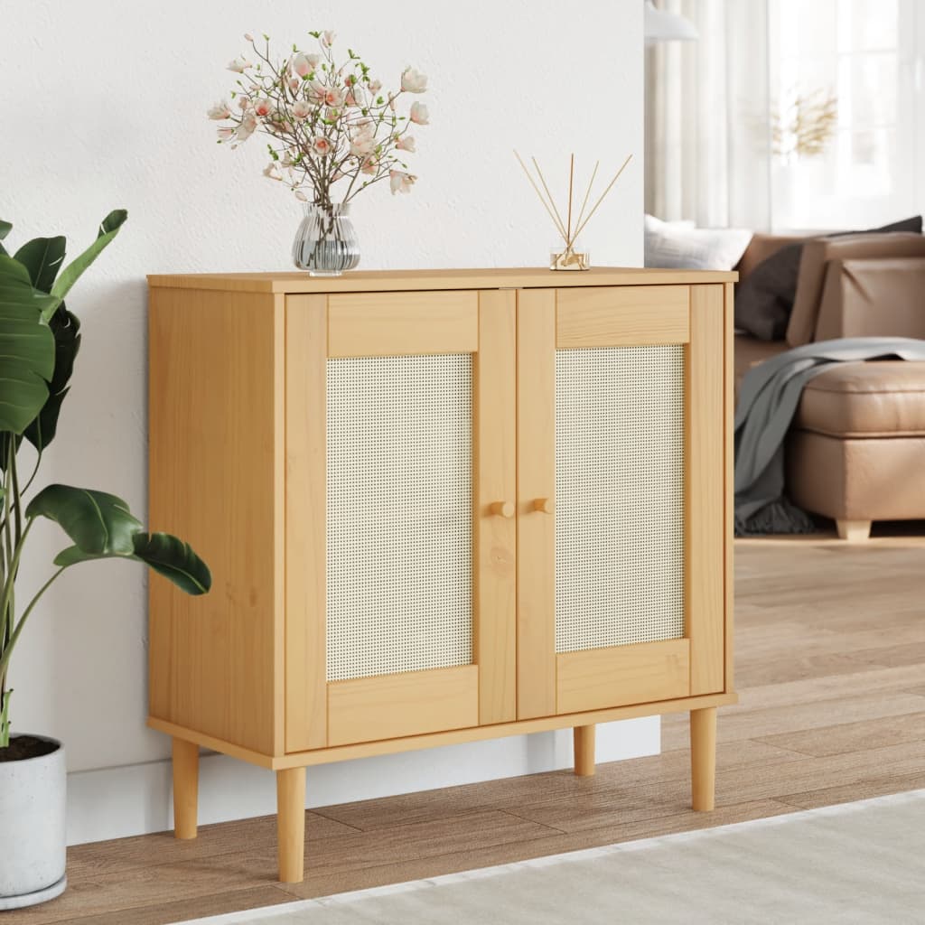 vidaXL Sideboard Buffet Storage Cabinet SENJA Rattan Look Solid Wood Pine-5