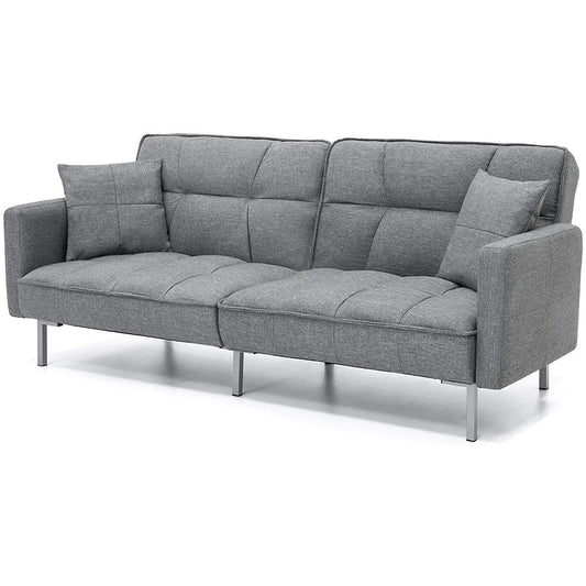 Modern Grey Linen Split-Back Futon Sofa Bed Couch-0