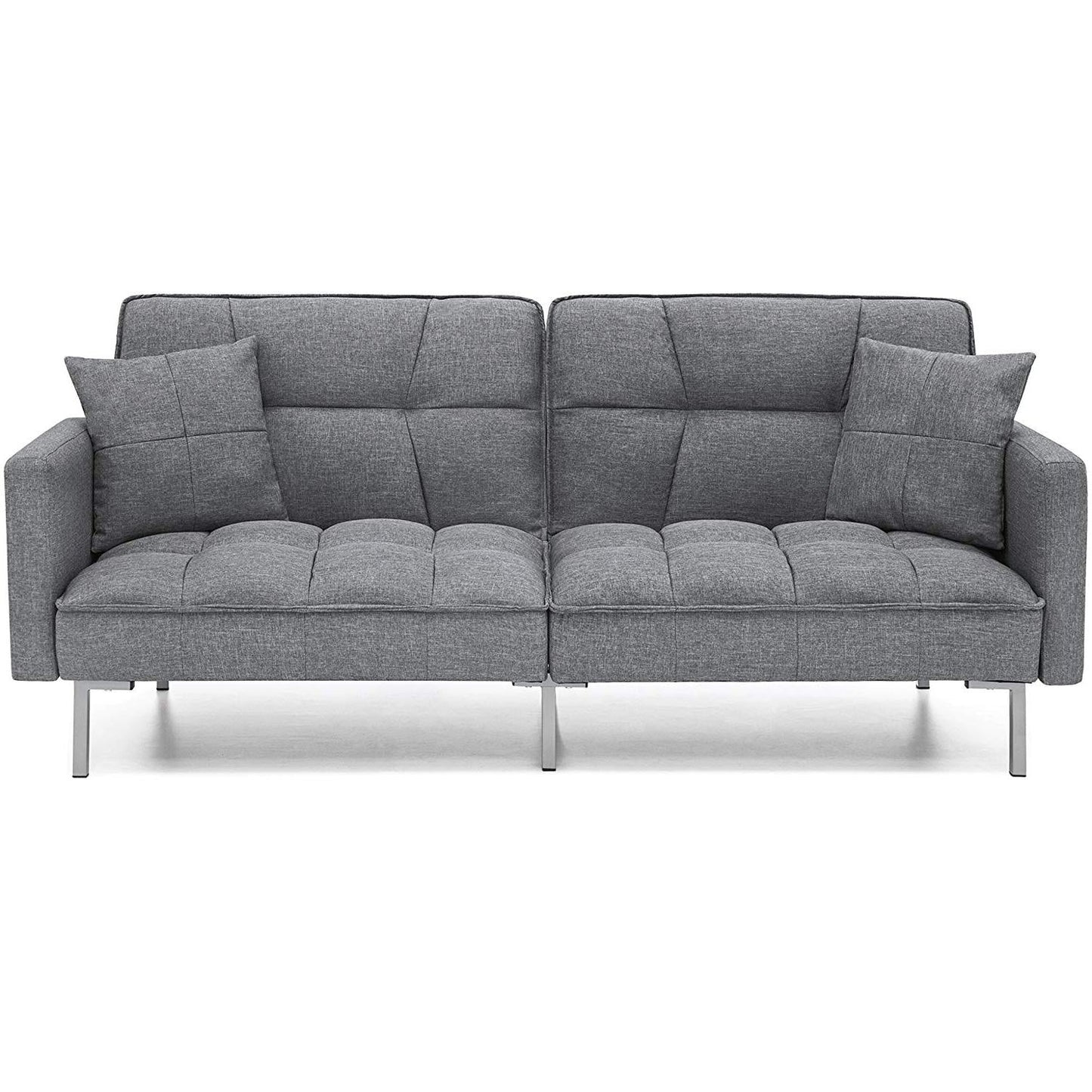 Modern Grey Linen Split-Back Futon Sofa Bed Couch-1