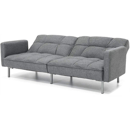 Modern Grey Linen Split-Back Futon Sofa Bed Couch-2