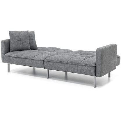 Modern Grey Linen Split-Back Futon Sofa Bed Couch-3