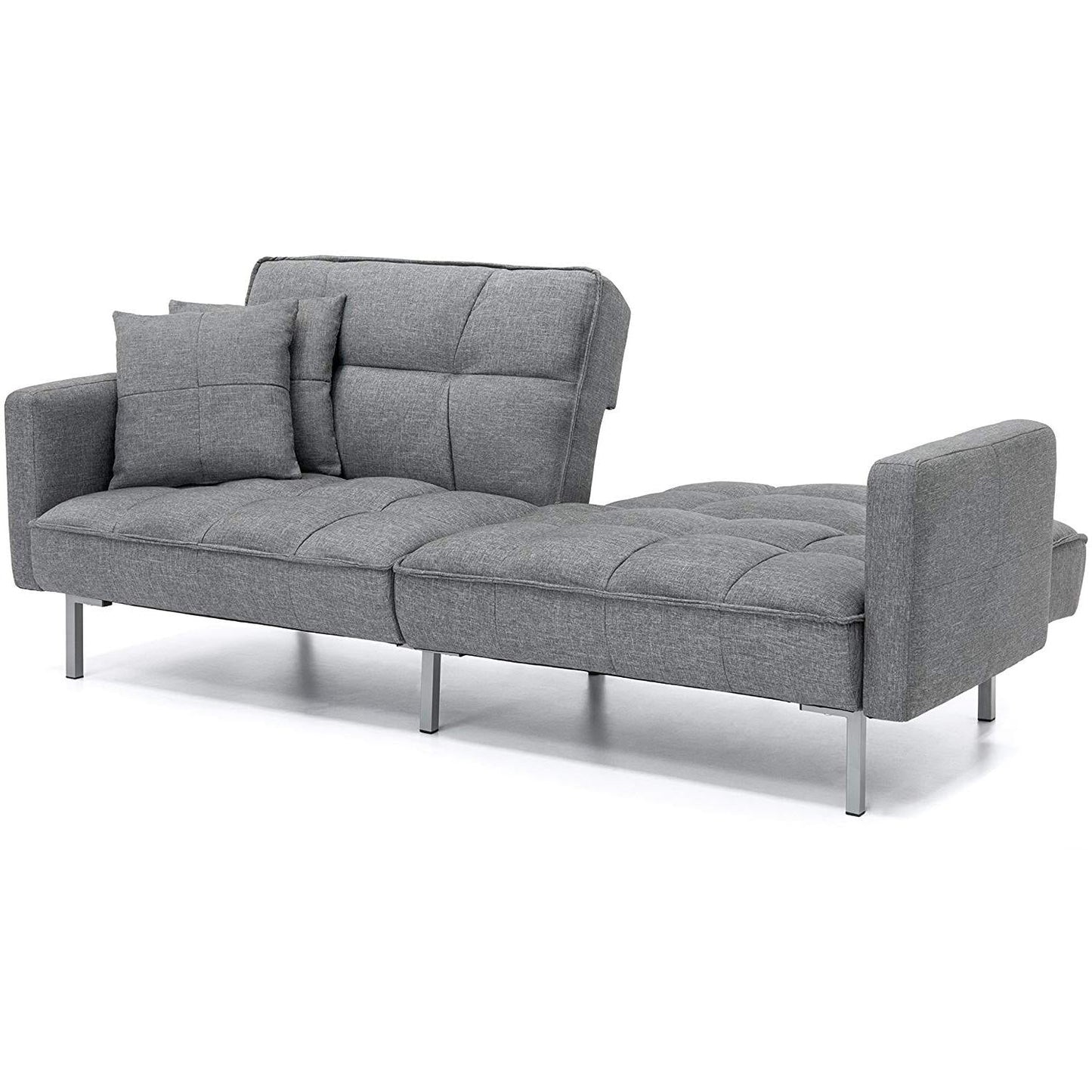 Modern Grey Linen Split-Back Futon Sofa Bed Couch-4