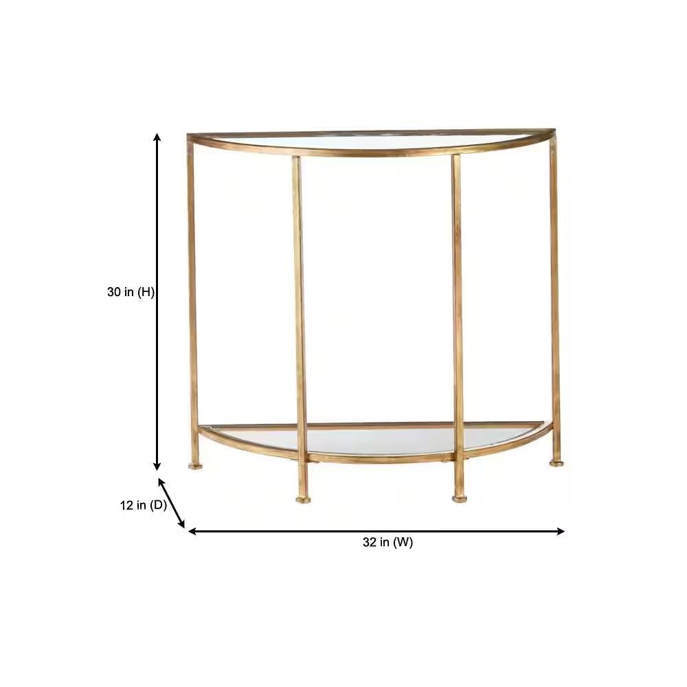 Half-Circle Entryway Console Table Gold Metal Glass Top Bottom Shelf Sofa Table-4