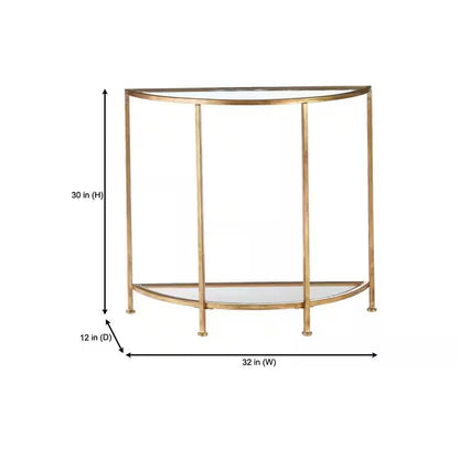 Half-Circle Entryway Console Table Gold Metal Glass Top Bottom Shelf Sofa Table-4