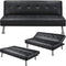 Black Faux Leather Click Clack Adjustable Futon Sleeper Sofa-0