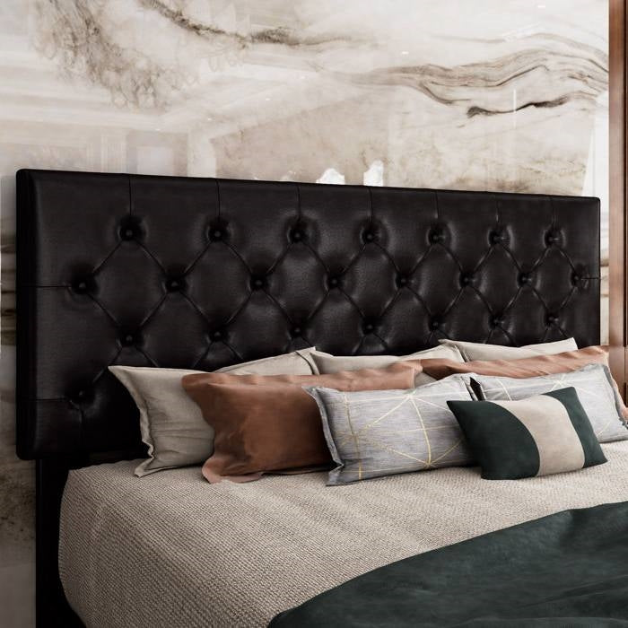 Full Black Faux Leather Upholstered Platform Bed with Button-Tufted Headboard-2