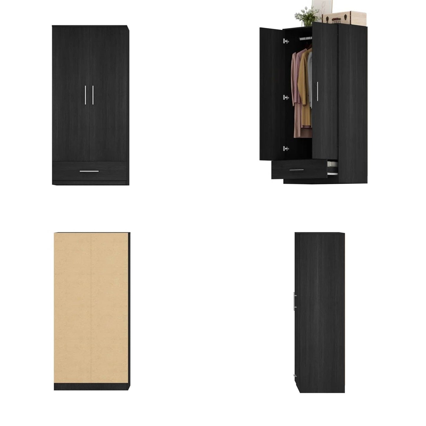 Modern Armoire Wardrobe Closet Cabinet with Storage Drawer in Black Wood Finish-3