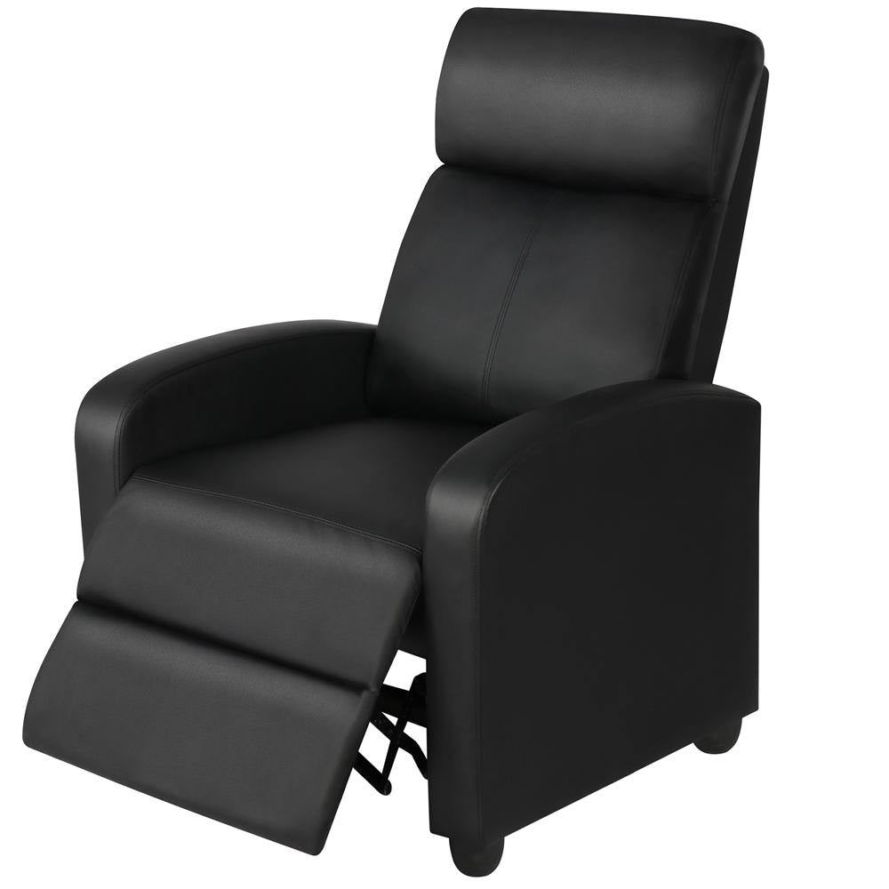 Black High-Density Faux Leather Push Back Recliner Chair-0