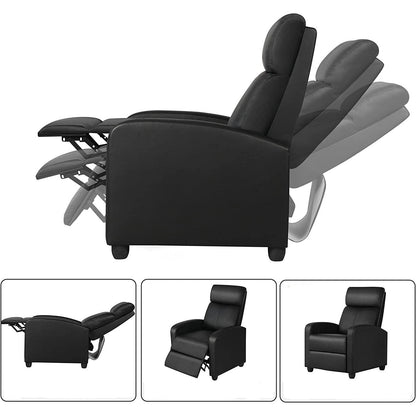 Black High-Density Faux Leather Push Back Recliner Chair-2