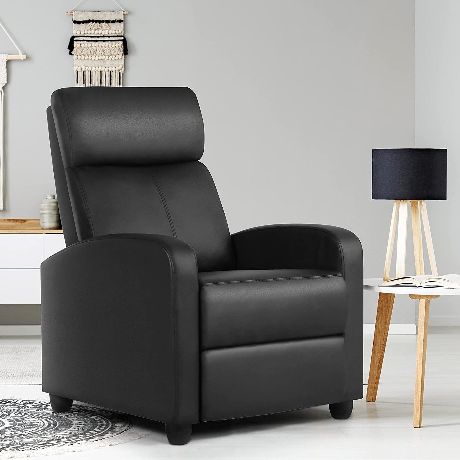 Black High-Density Faux Leather Push Back Recliner Chair-3