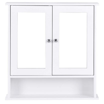 White Bathroom Wall Medicine Cabinet with Mirror and Open Shelf-2