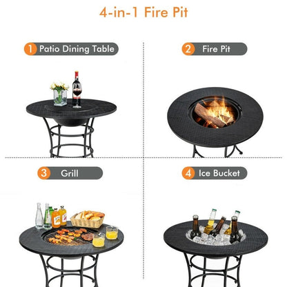 4 in 1 Fire Pit, Grill Cooking BBQ Grate, Ice Bucket, Dining Table-3