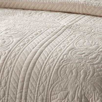 King Size 3 Piece Reversible Scalloped Edges Microfiber Quilt Set in Cream-3