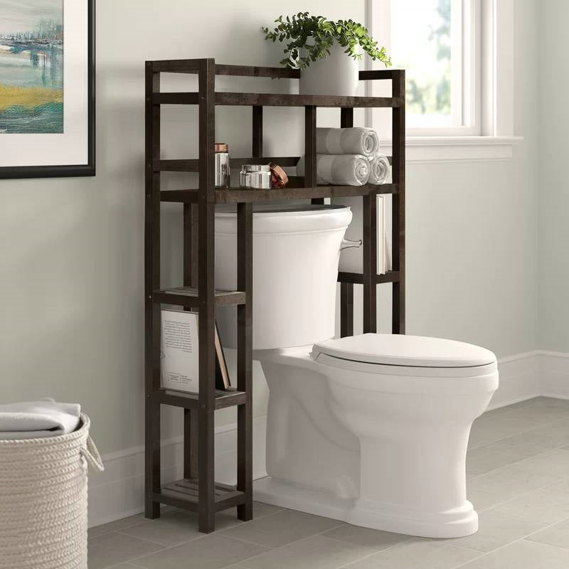 Solid Wood Over the Toilet Bathroom Storage Unit in Dark Brown Finish-4