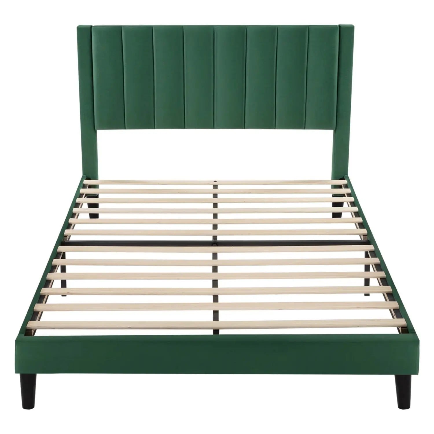 Full size Modern Green Velvet Upholstered Platform Bed with Headboard-2