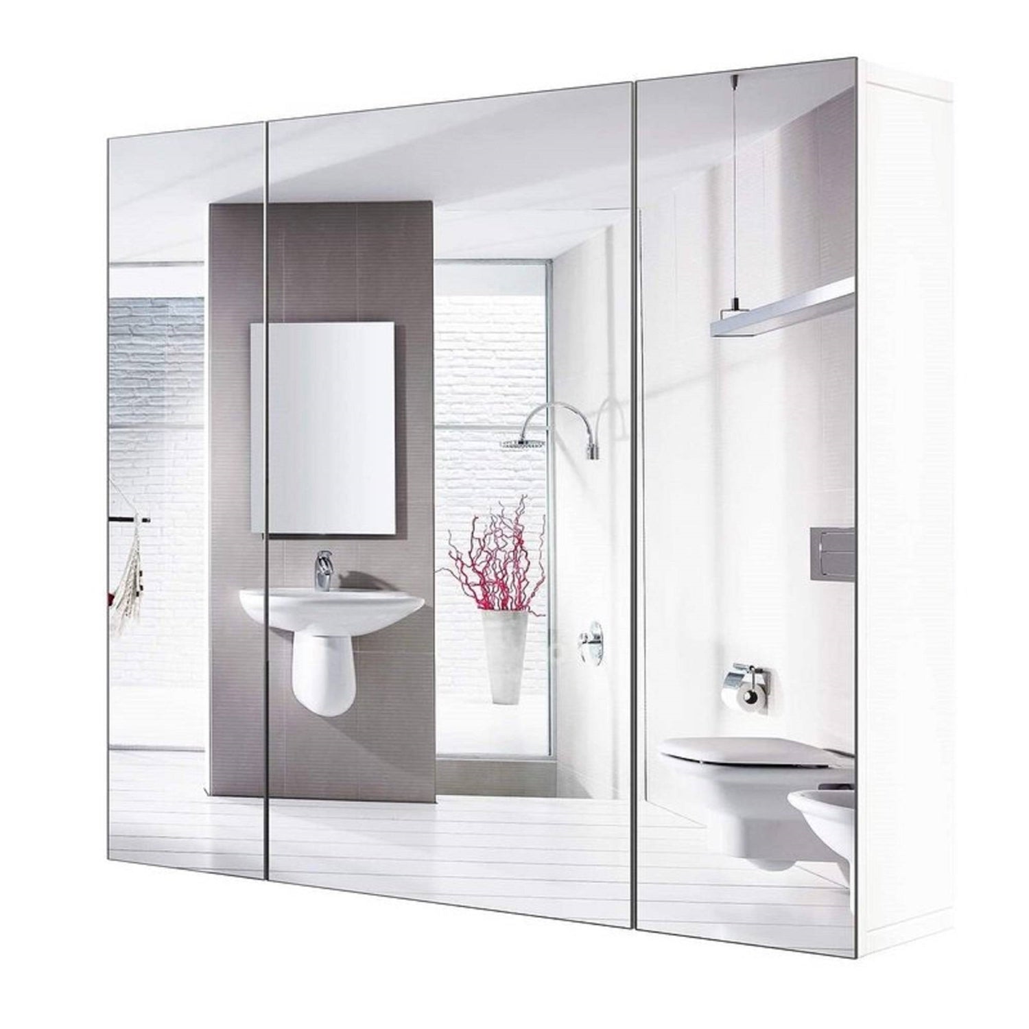 Modern 3-Door Wall Mounted Medicine Cabinet Bathroom Mirror Cupboard-0