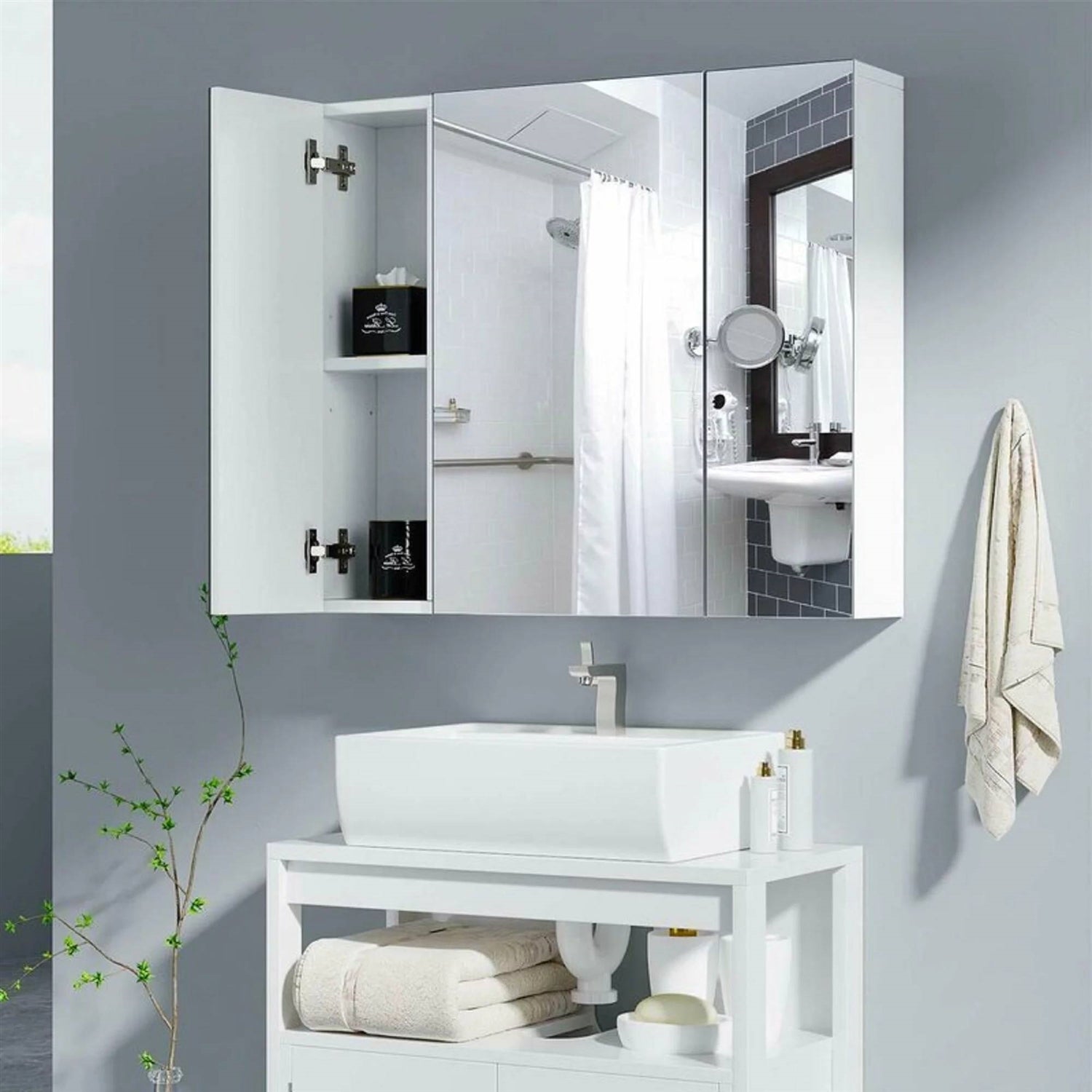 Modern 3-Door Wall Mounted Medicine Cabinet Bathroom Mirror Cupboard-2