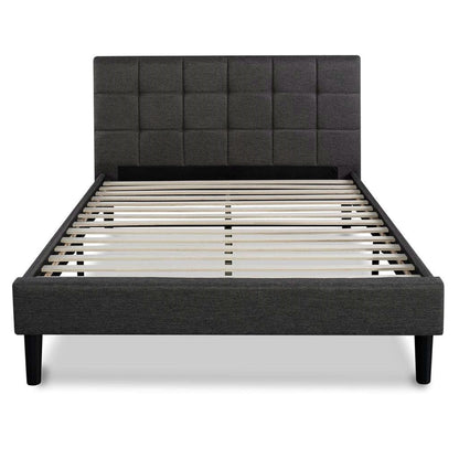 King size Dark Grey Upholstered Platform Bed with Headboard-0