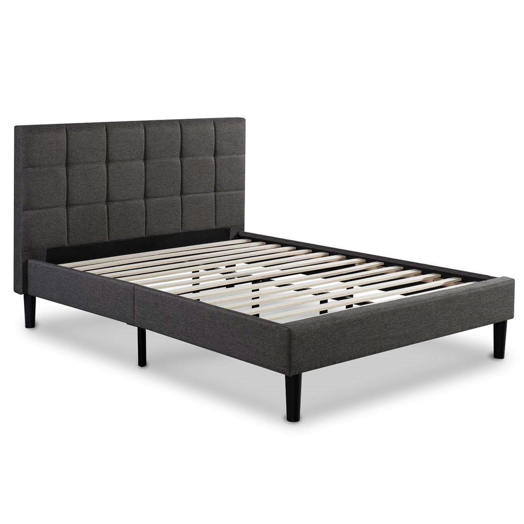 King size Dark Grey Upholstered Platform Bed with Headboard-1