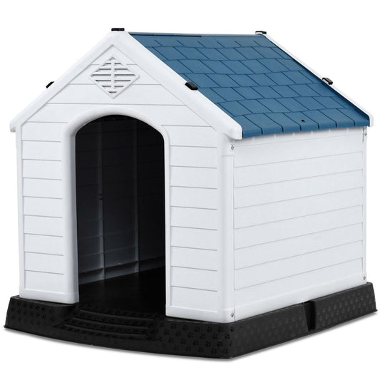 Medium size Outdoor Heavy Duty Blue and White Plastic Dog House-0