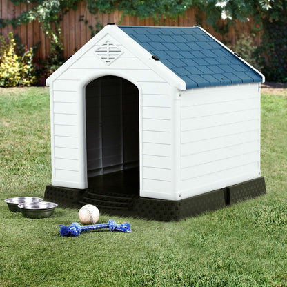 Medium size Outdoor Heavy Duty Blue and White Plastic Dog House-3