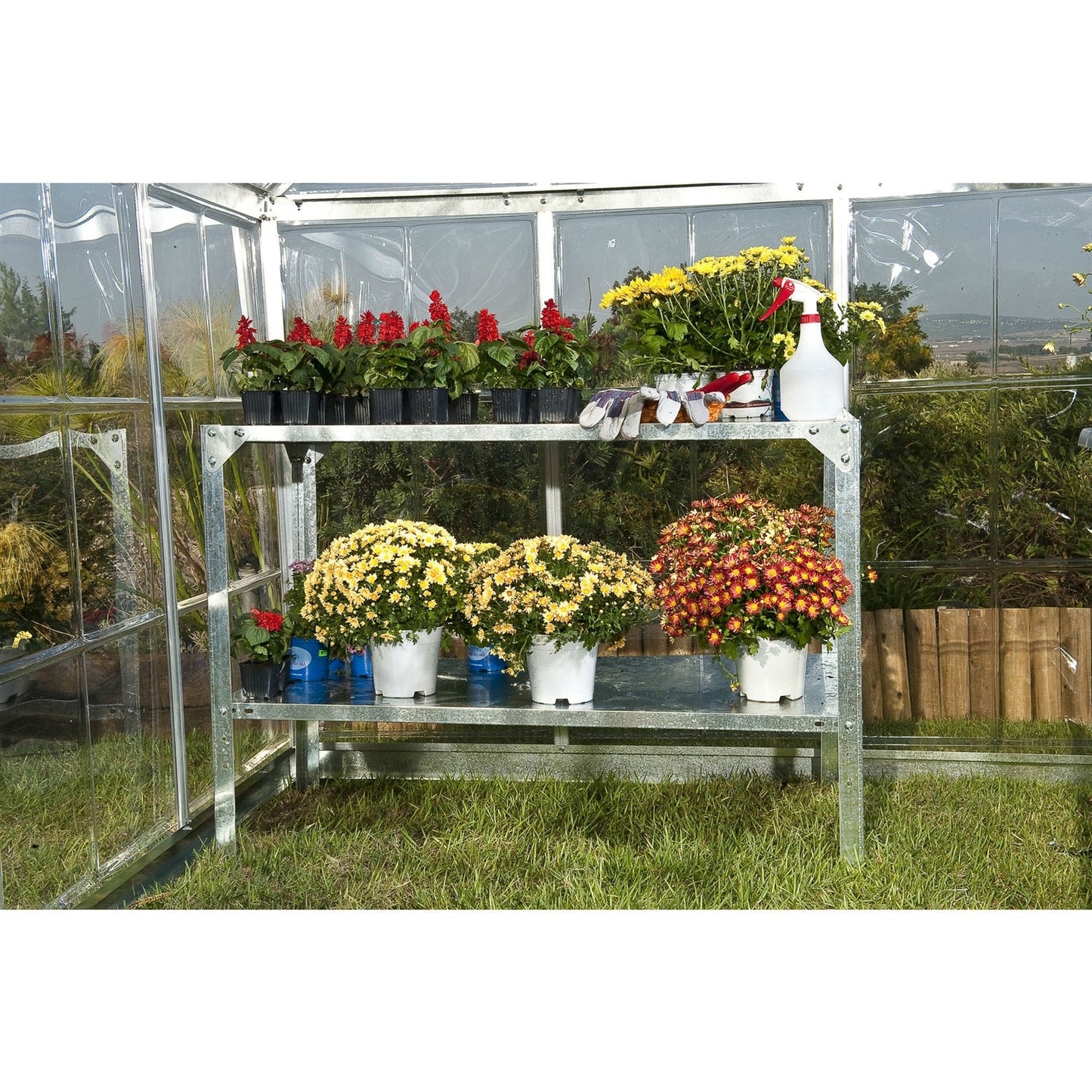 Outdoor Metal Shelving Unit Garden Potting Bench in Sturdy Galvanized Steel-1