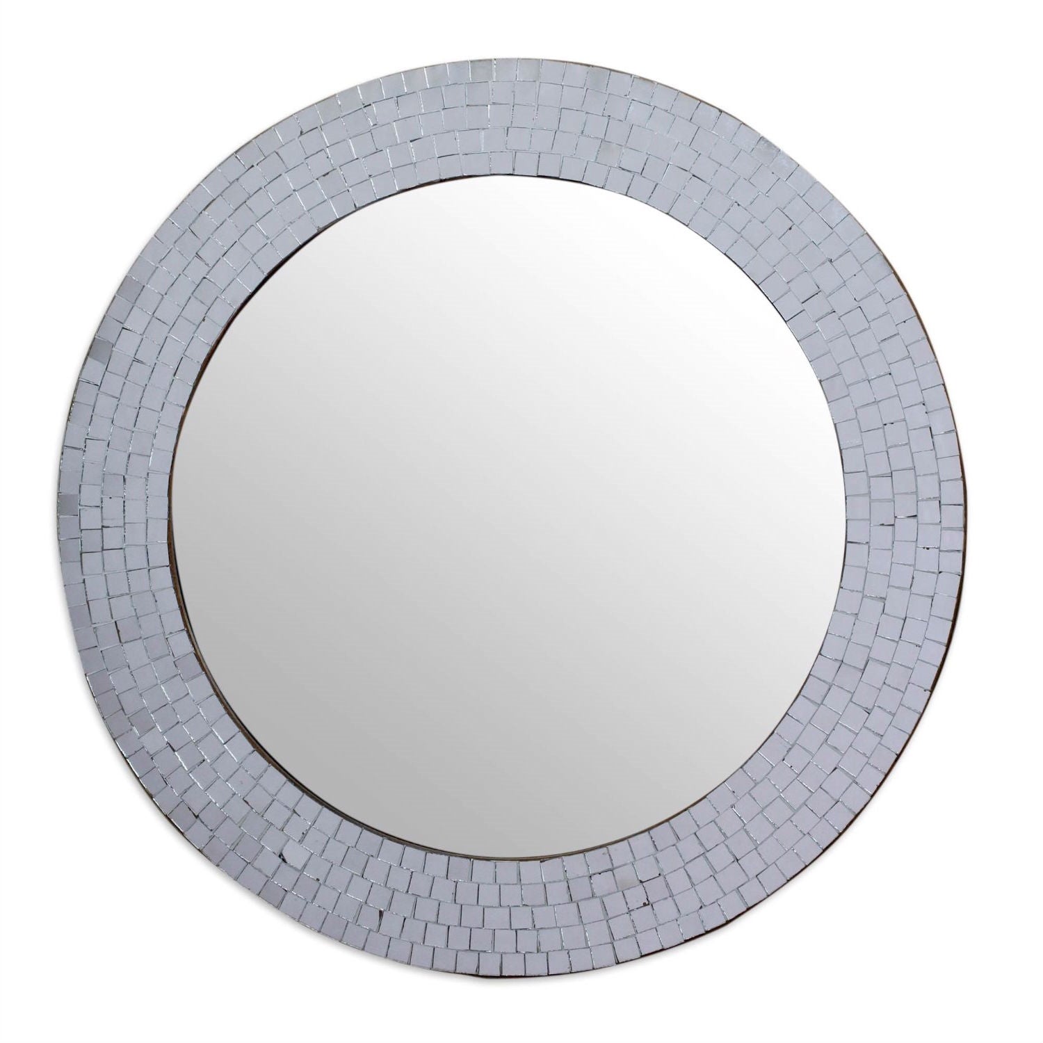 Modern Round Circular Bathroom Wall Mirror with Mosaic Glass Silver Frame-0