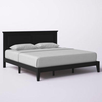 King Traditional Solid Oak Wooden Platform Bed Frame with Headboard in Black-1