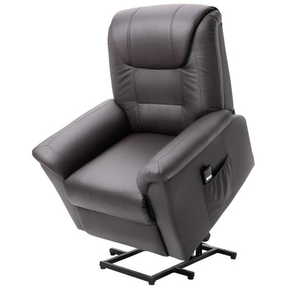 Brown Electric PU Leather Power Lift Chair with Remote Control & Side Pockets-0