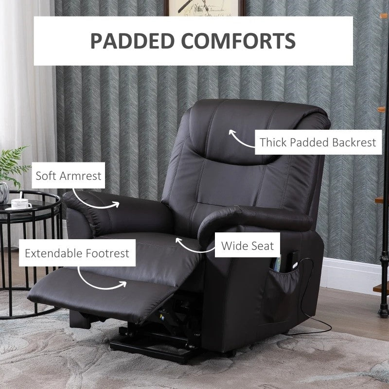 Brown Electric PU Leather Power Lift Chair with Remote Control & Side Pockets-2