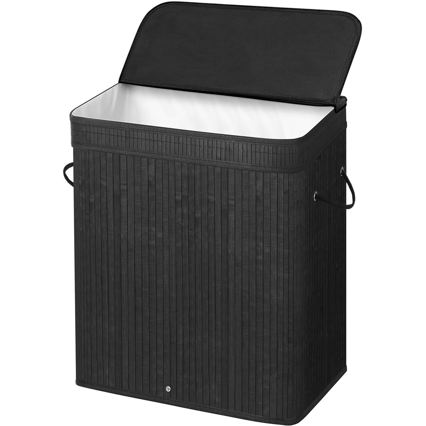 Black Bamboo Wood 26-Gal Laundry Hamper Basket w/ Removable Washable Cotton Bag-2