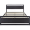 Full Black Metal Platform Bed Frame with Wood Panel Headboard and Footboard-0