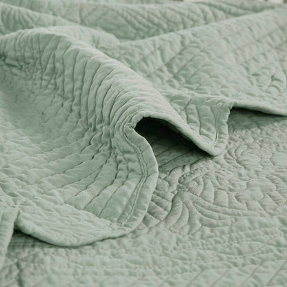 Full/Queen size 3-Piece Reversible Scalloped Edges Microfiber Quilt Set in Seafoam-3